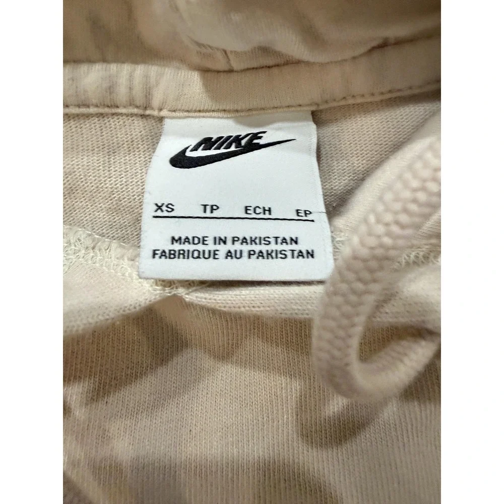 Nike Y2K Hoodie Womens XS Light Beige Pink Oversized Cropped‎ Sweatshirt Swoosh